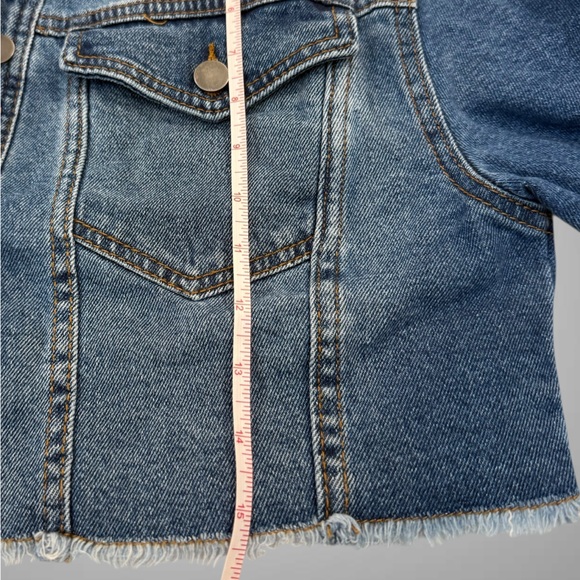 Blue Denim Cropped Jacket with Rhinestone Fringe Size Medium - Picture 8 of 8